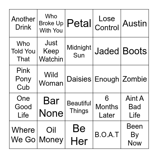 2026 music bingo Card