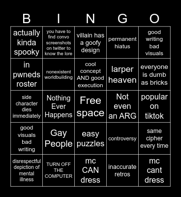 Roblox ARG Bingo Card