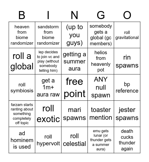 sols rng bingo Card