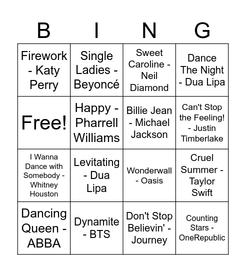 Music Bingo Card
