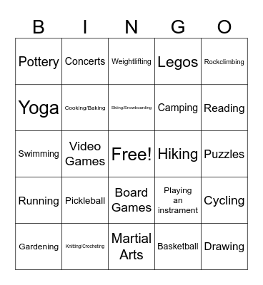 HOBBY BINGO Card