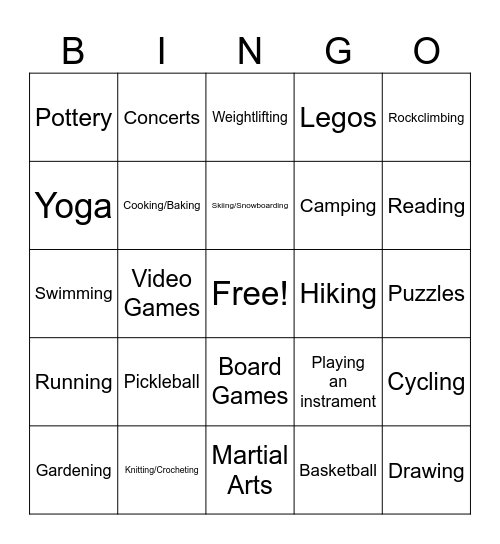 HOBBY BINGO Card