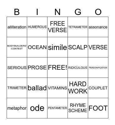 poetry Bingo Card