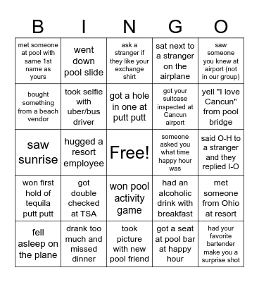 Cancun Bingo Card