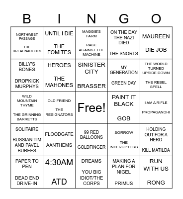 SF PUNK BINGO ROUND 1 Bingo Card