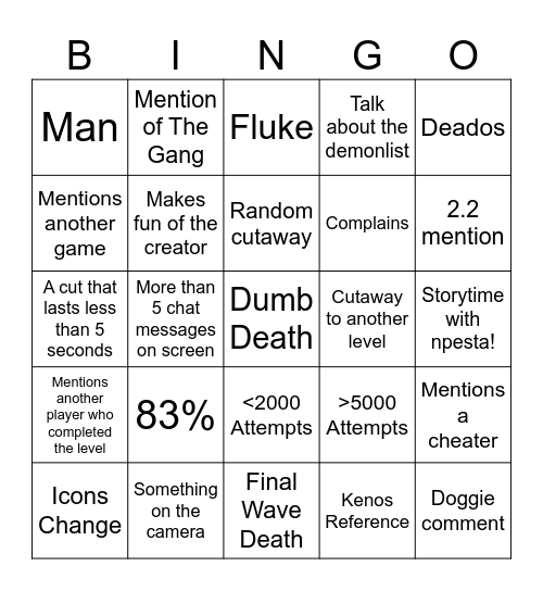npesta bingo Card