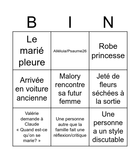 Mariage Bingo Card