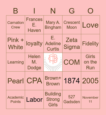 Gamma Phi Beta Bingo! Bingo Card