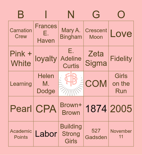 Gamma Phi Beta Bingo! Bingo Card