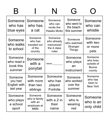 Classmate Bingo Card