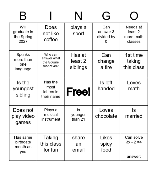 SMILE! Bingo Card
