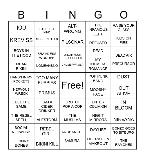 SF PUNK BINGO ROUND 3 Bingo Card
