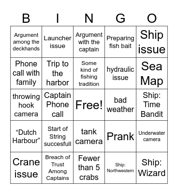 Deadliest Catch Bingo Card