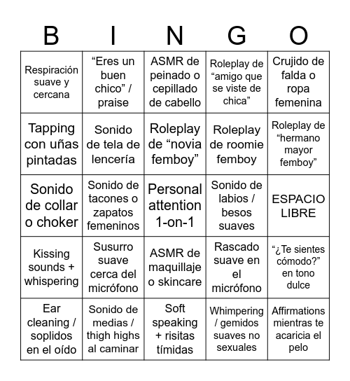 asmr bingo Card