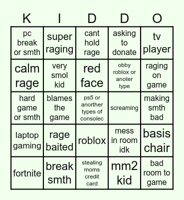 kids Bingo Card