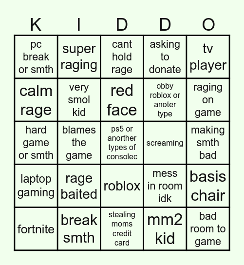 kids Bingo Card