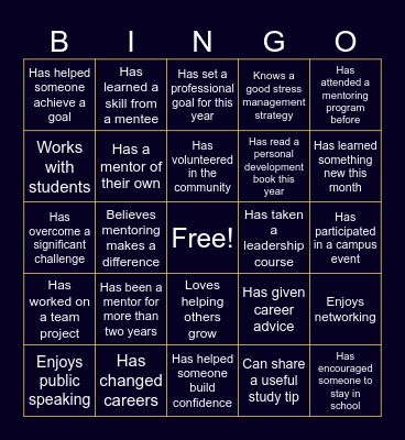 COMPASS Mentor Bingo Card