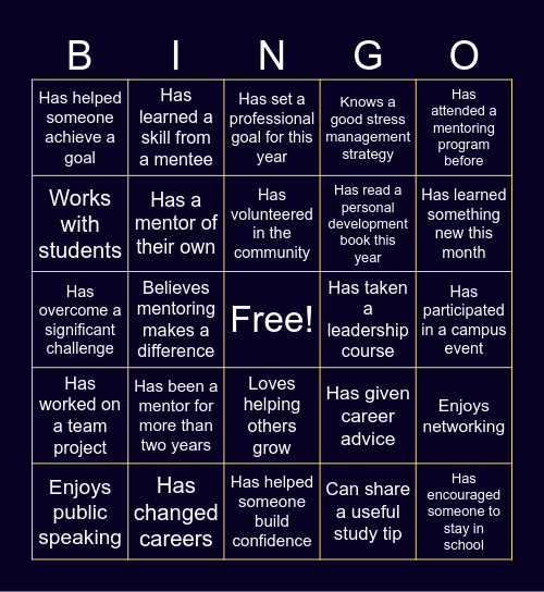 COMPASS Mentor Bingo Card