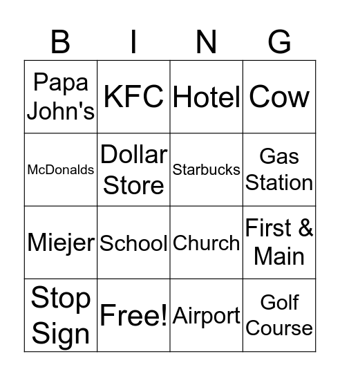 Bus Tour Bingo Card