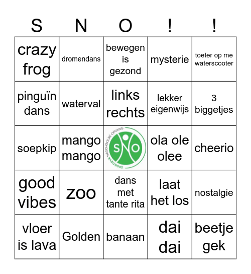 sno muziekbingo youngstars Bingo Card