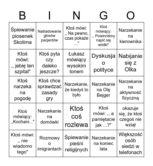 Bingo wyjazdowe Bingo Card