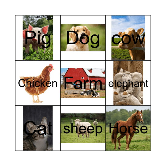 Farm Animals Bingo Card