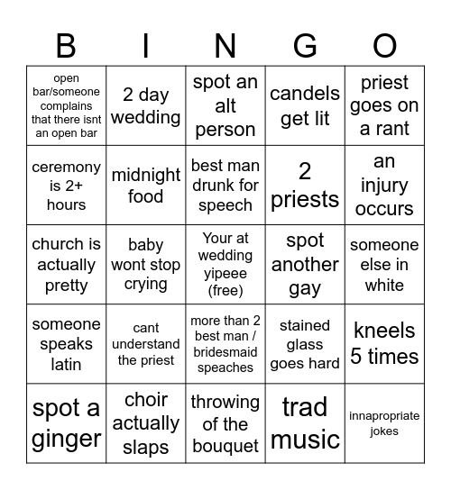 Catholic wedding Bingo Card