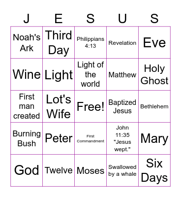 Bible Bingo Card