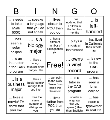 Find someone who... Bingo Card