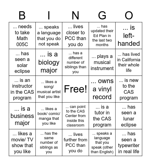 Find someone who... Bingo Card