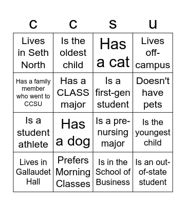 CCSU FYE BINGO Card