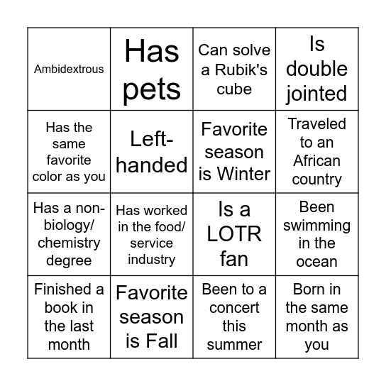 Biotechnology Bootcamp Icebreaker Bingo Card