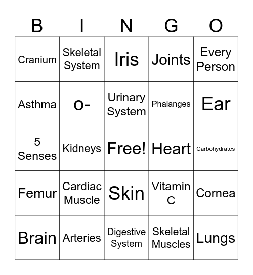 Health Bingo Card