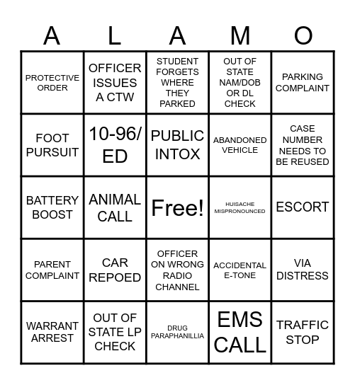 ACDPD FIRST WEEK OF SCHOOL BINGO Card