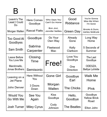 Haleigh Is Leaving Bingo Card