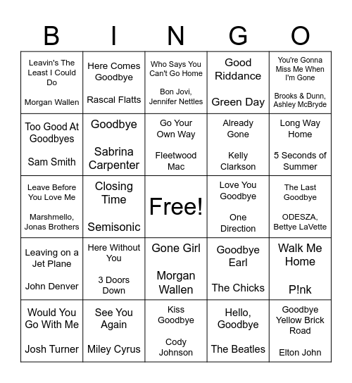 Haleigh Is Leaving Bingo Card