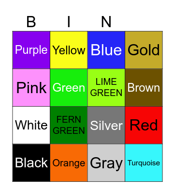 COLOR Bingo Card