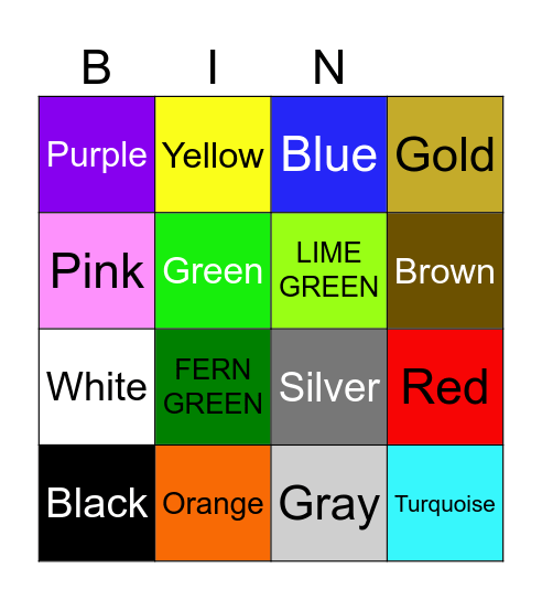 COLOR Bingo Card