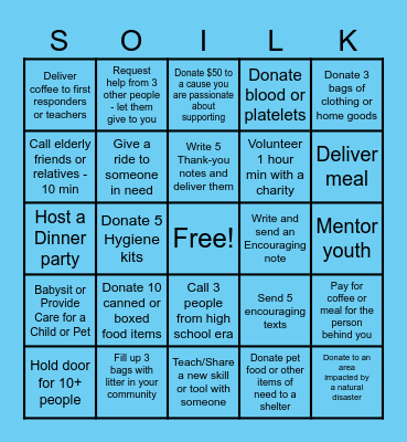 Serving Others in Loving Kindness BINGO Card