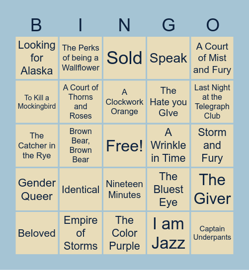 Banned Books Bingo Card