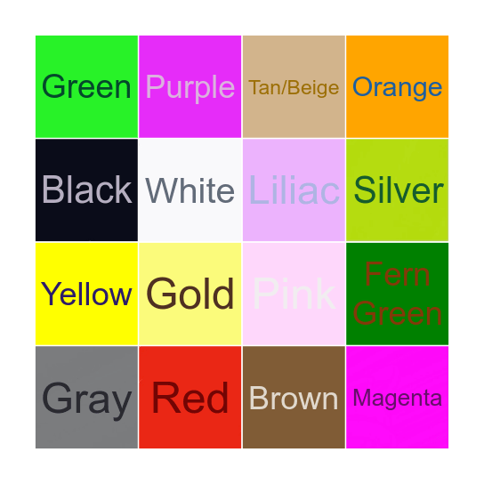 Colors Bingo Card