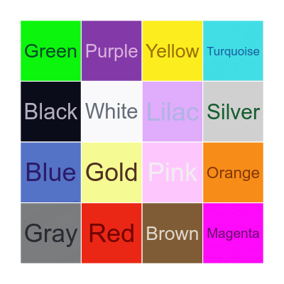 Colors Name Bingo Card