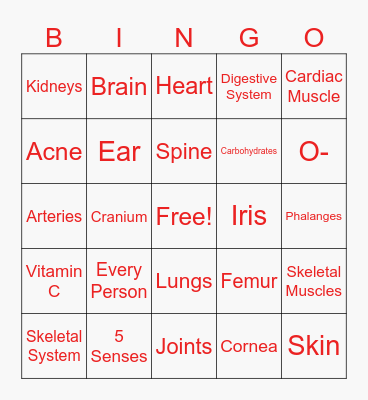 Health Bingo Card