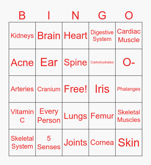 Health Bingo Card
