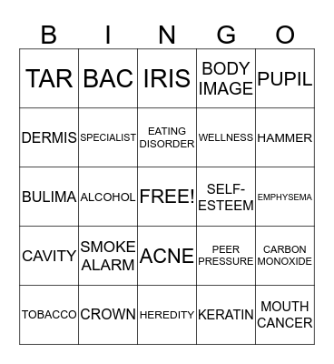 HEALTH Bingo Card