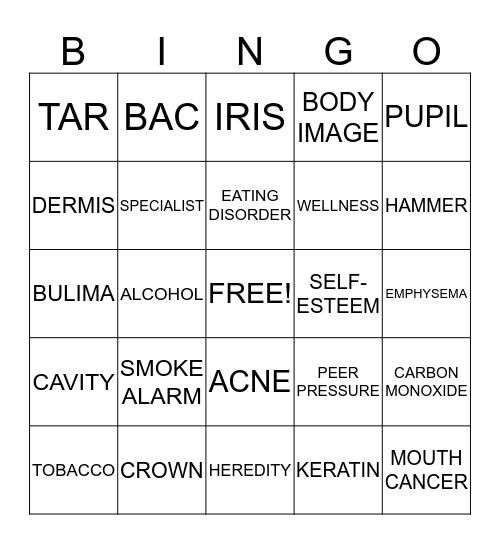 HEALTH Bingo Card