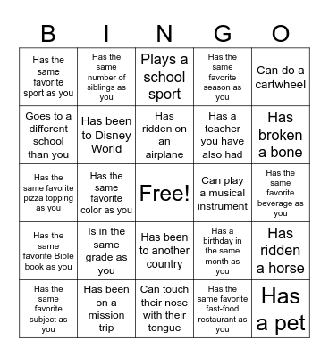 Human Bingo Card