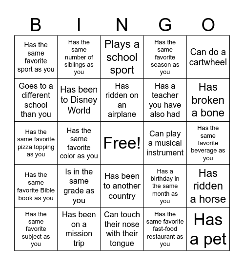Human Bingo Card
