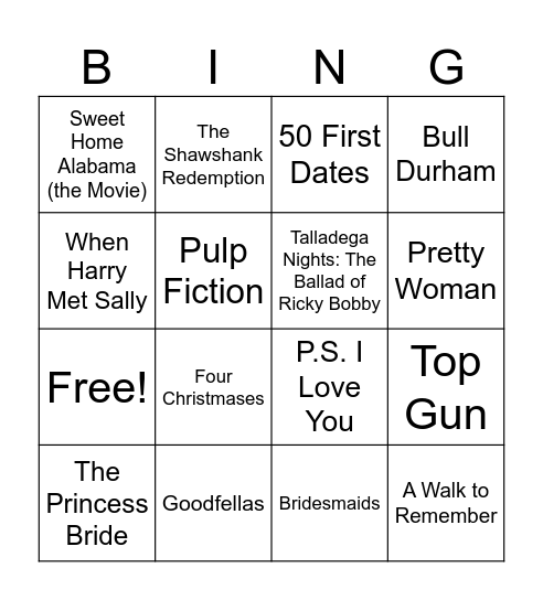 Fountain Favorite Movies #1 Bingo Card