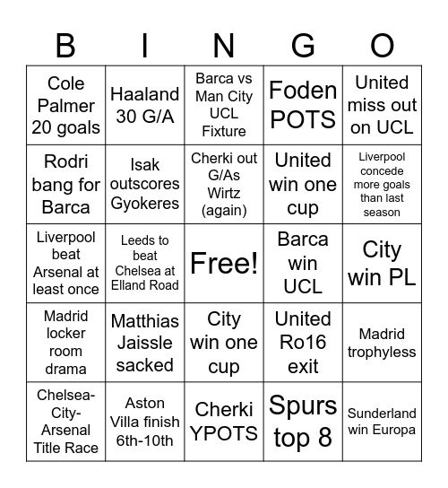 26/27 Season (N) Bingo Card